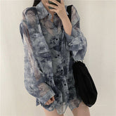Tie Dye Long Sleeve Sun Proof Loose Blouse Shirt